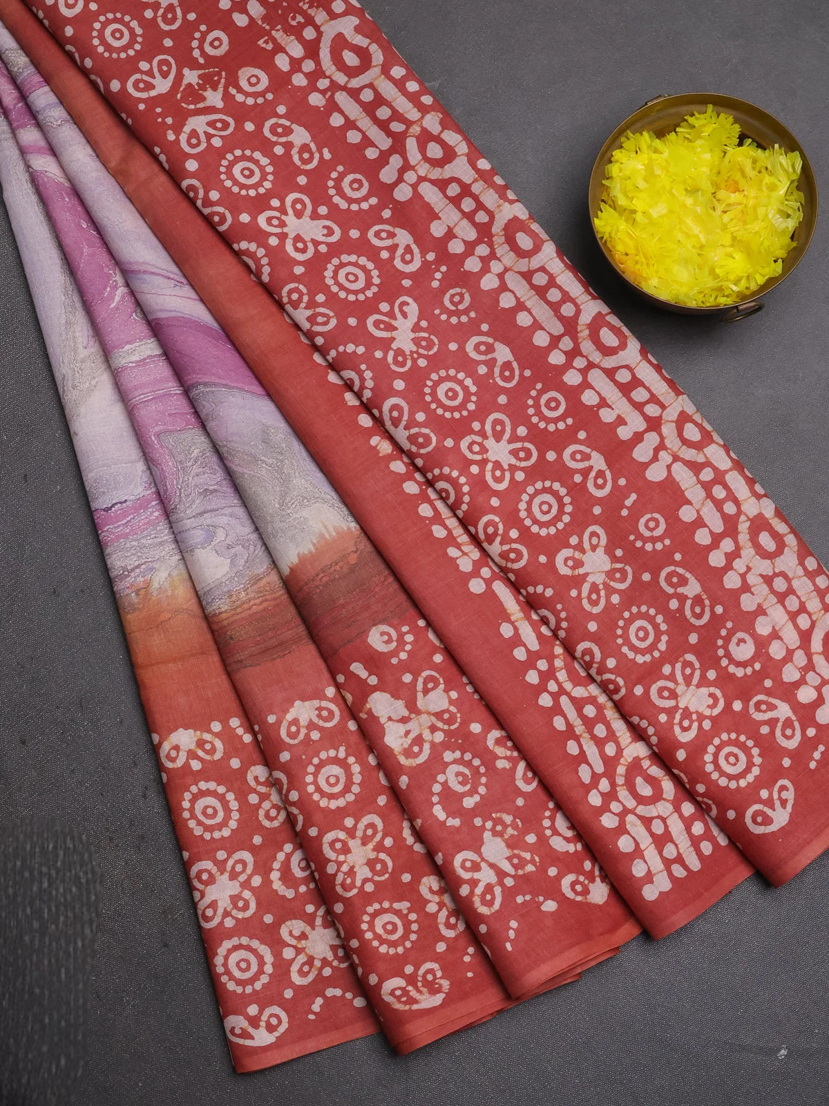 Multicolour and Pastel Maroon Batik Printed Cotton Saree